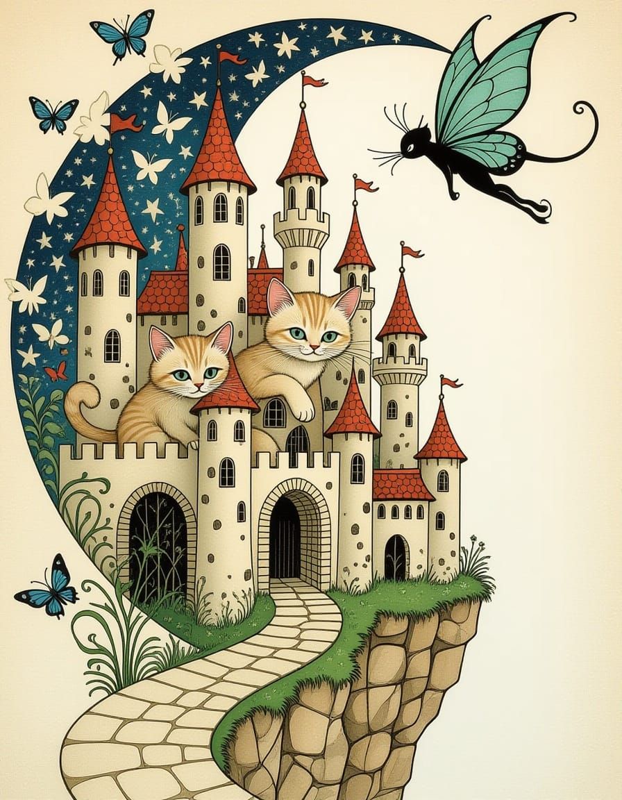 Sand Cat King Rules Abstract Castle Landscape