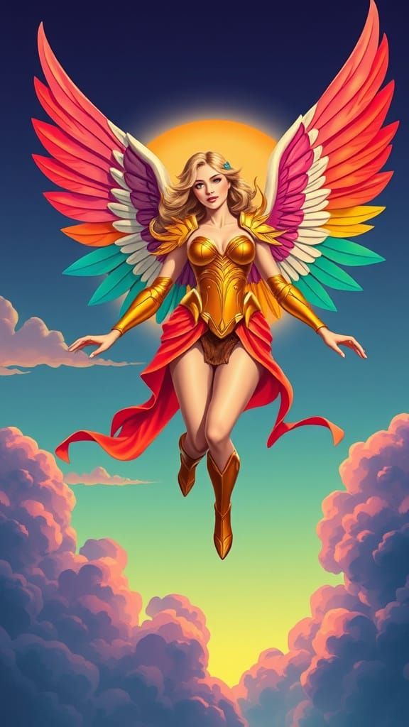 Angel of Vibrant Colors in Art Deco Pin-Up Style