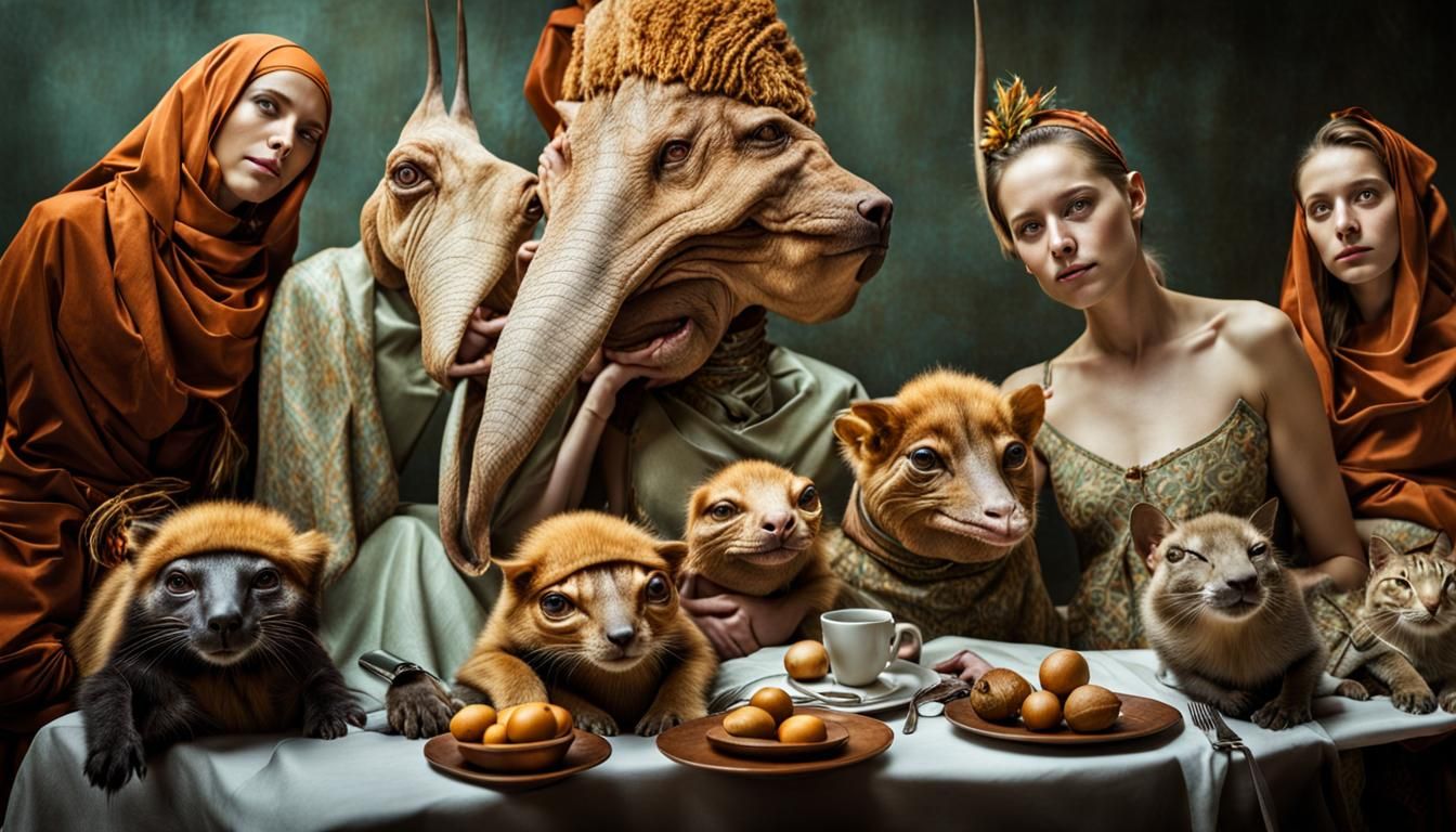 Surreal Alien Restaurant Celebration in Magical Realism