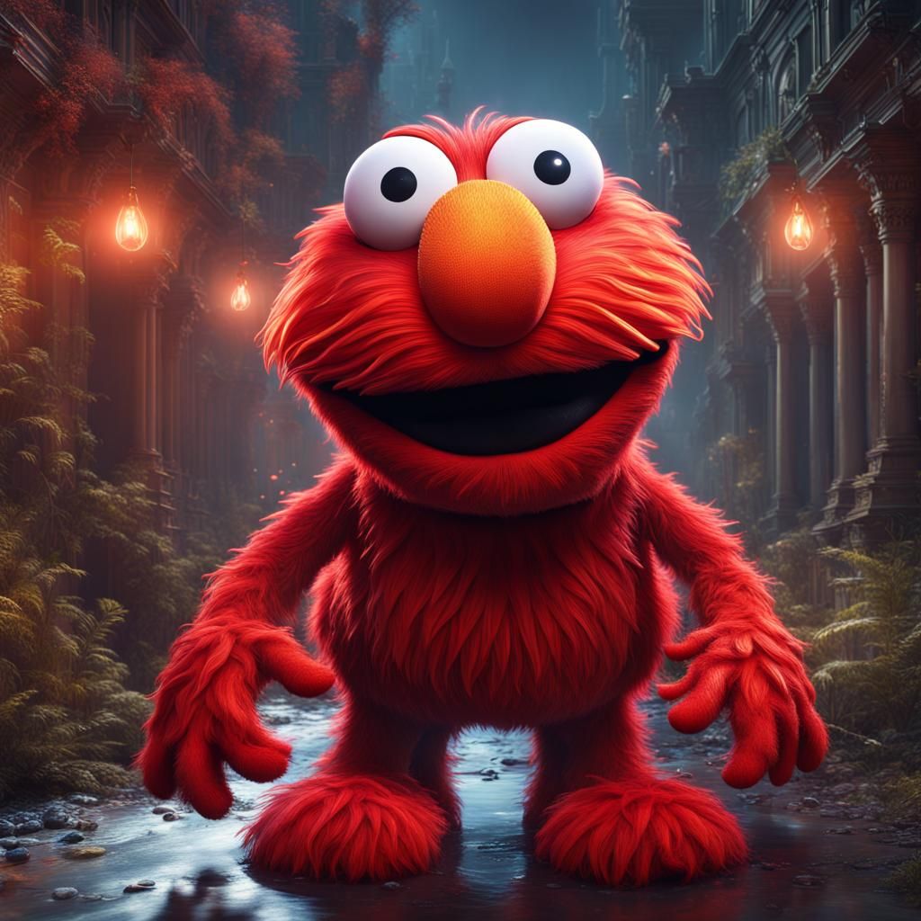 Elmo with Laser Eyes, Detailed Matte Painting
