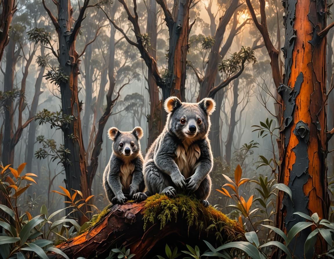 Fantastical Eucalyptus Forest Scene in 3D Oil Style