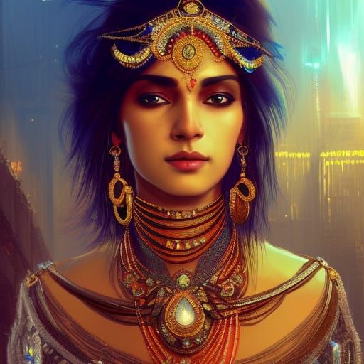 Cyberpunk Indian Princess Portrait in 8K