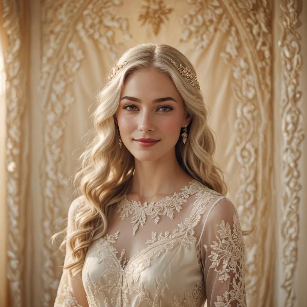 Elegant Woman with Serene Smile in Realistic Style