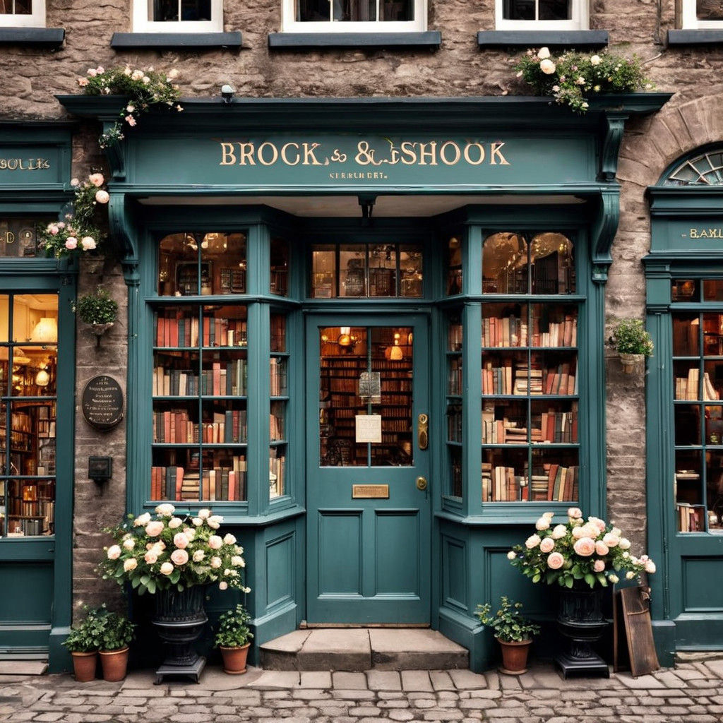 Vintage Bookshop on a Cobblestone Street