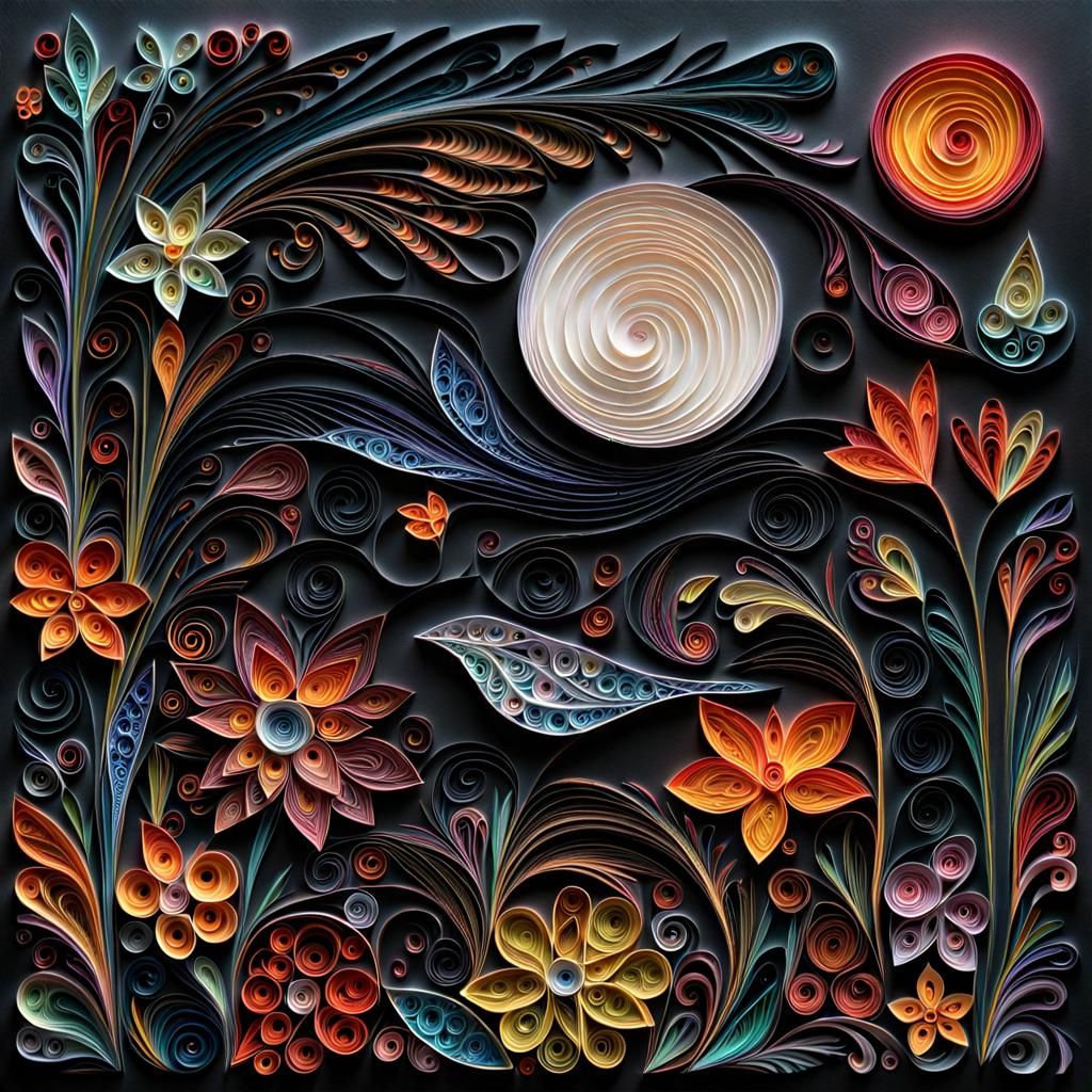 Intricate Quilling Art with Colorful Lights