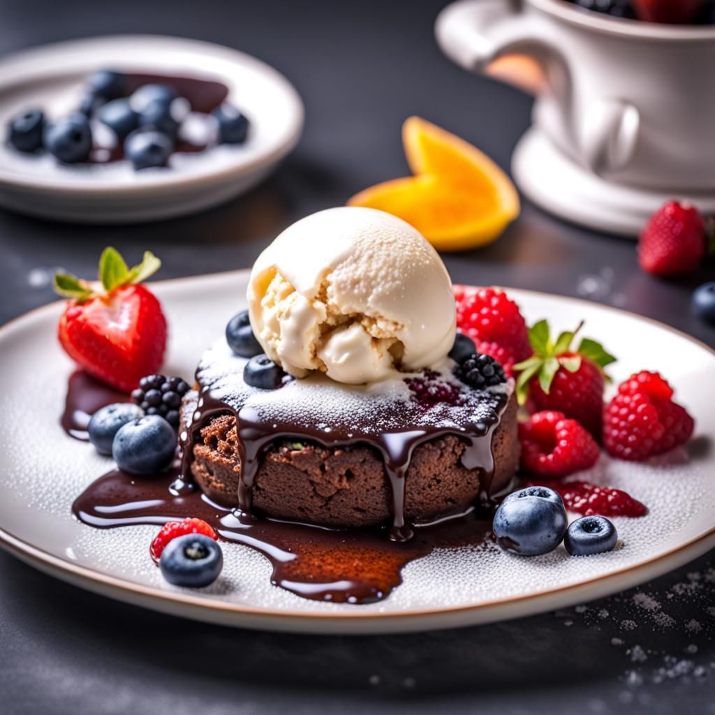 Molten Lava Cake with Ice Cream, Professional Photography