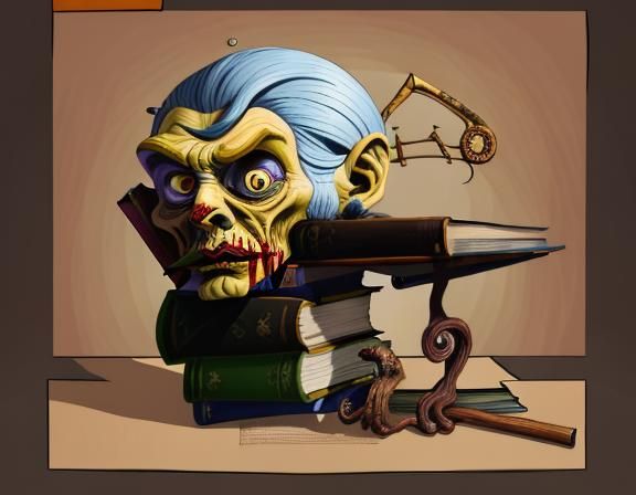 Disturbing Zombie Librarian in Art Brut Style