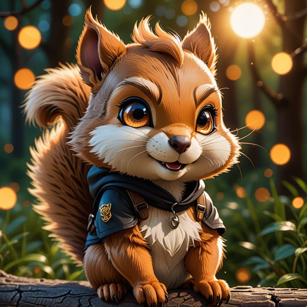 Chibi Anime Squirrel Portrait with Mask