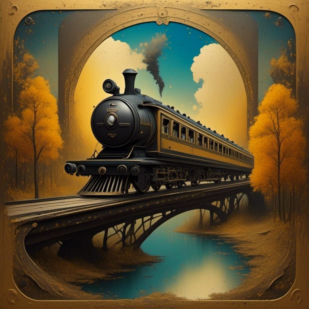 Orient Express on Vintage Bridge at Sunset