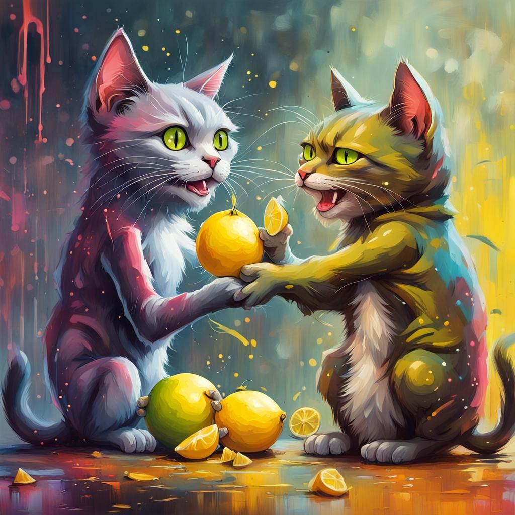 Cats Exchanging Lemons: A Graffiti Christmas Scene