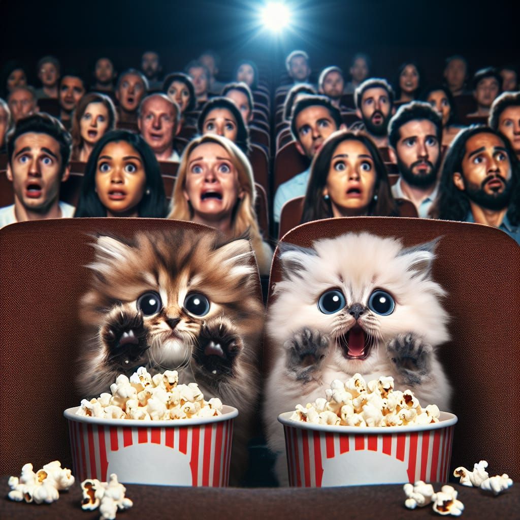 Kittens React to Horror Movie in Theater