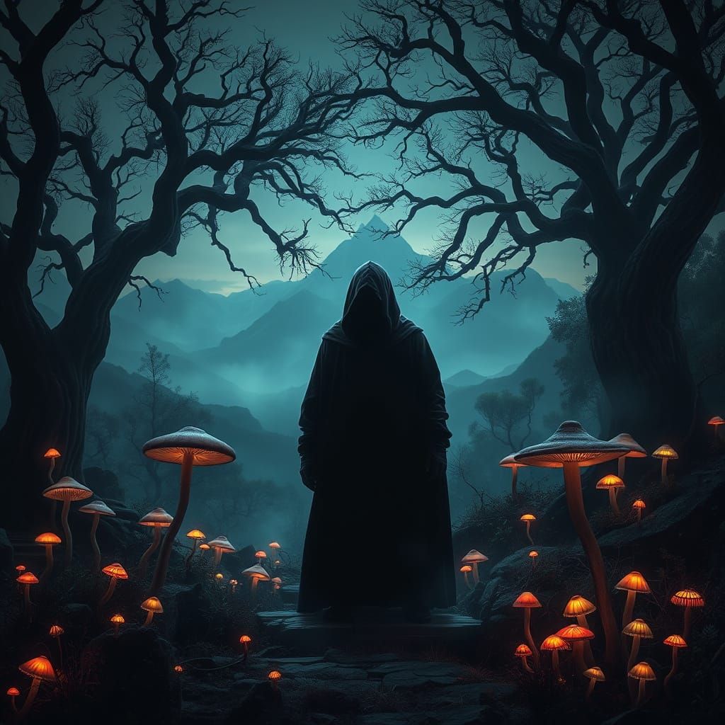 Melancholic Figure in a Haunting Twilight Landscape