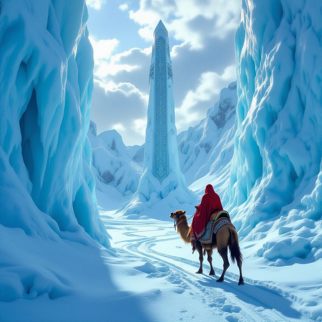 Camel Through Needle's Eye: Hyperrealistic Ice Desert