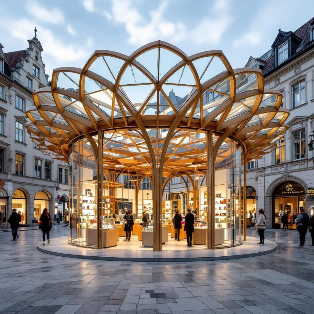 Vibrant Market Gallery with Timber and Glass Canopy