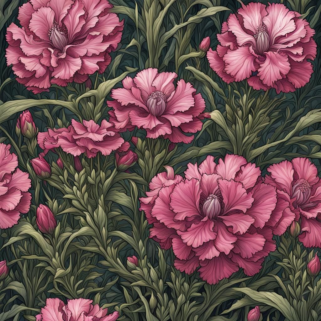 Dianthus Plant: Detailed Comic Book Botanical Illustration