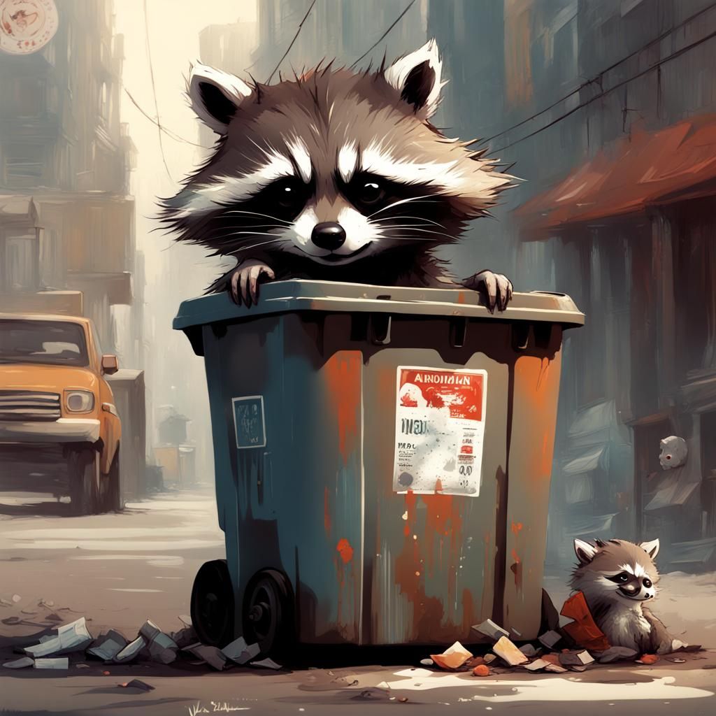 Adorable Chibi Raccoon Feast in Maximalist Style