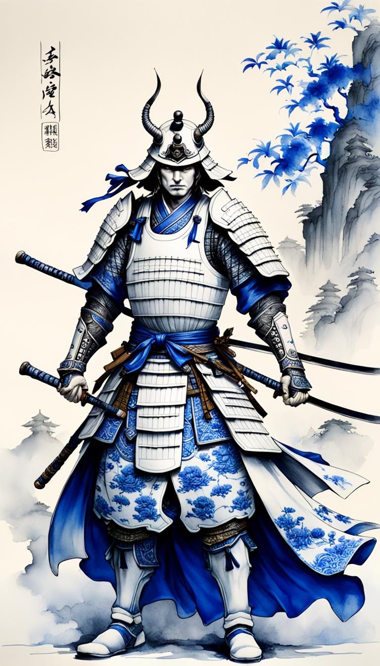 Samurai in Porcelain Armor Digital Illustration