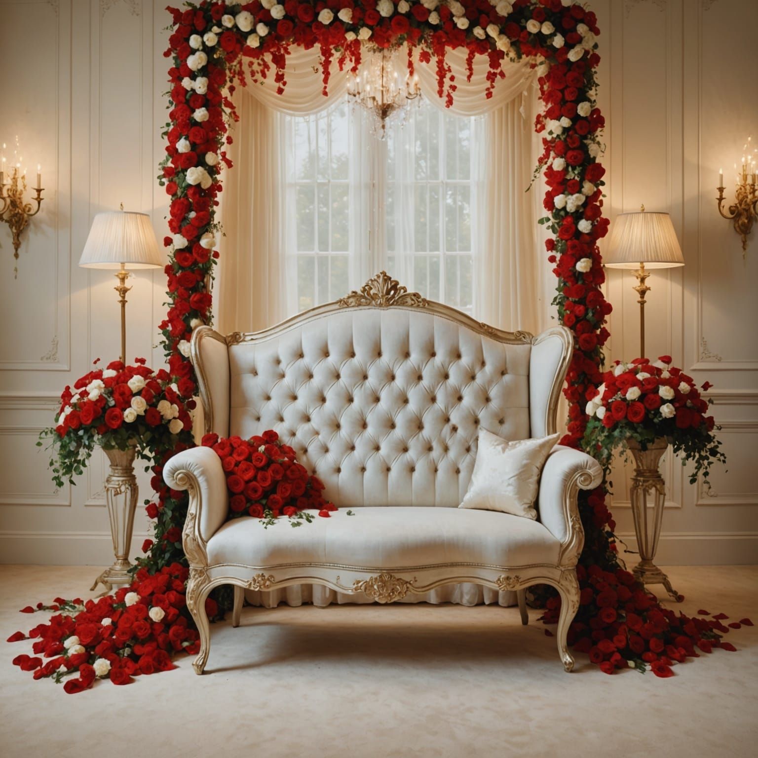 Vast Bridal Chair in Dreamy Atmosphere, Inlaid with Iridesce...
