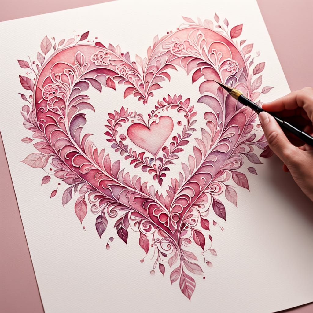 Romantic Watercolor Hearts in Soft Pastel Tones