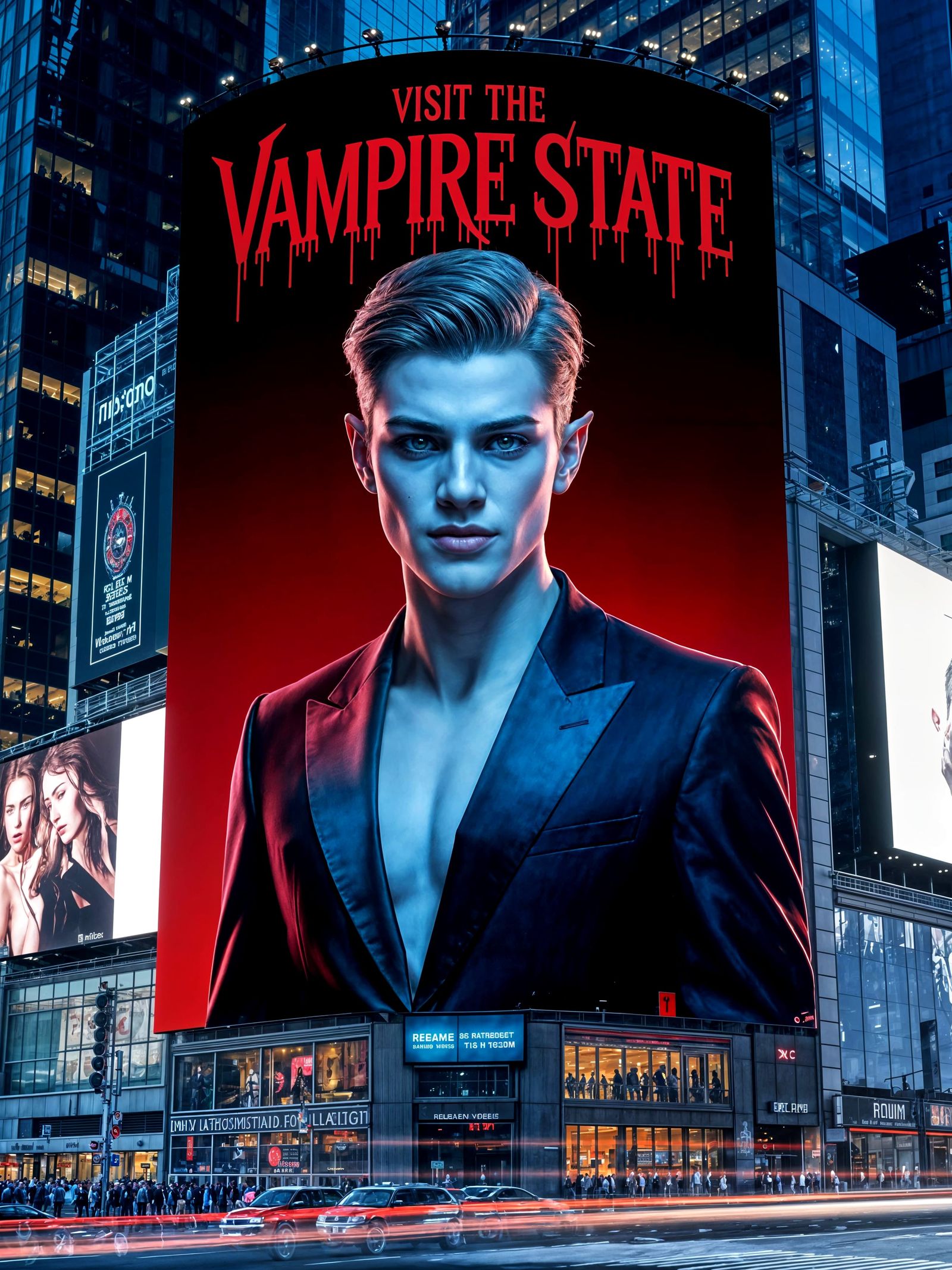 Confident Vampire in Times Square Billboard