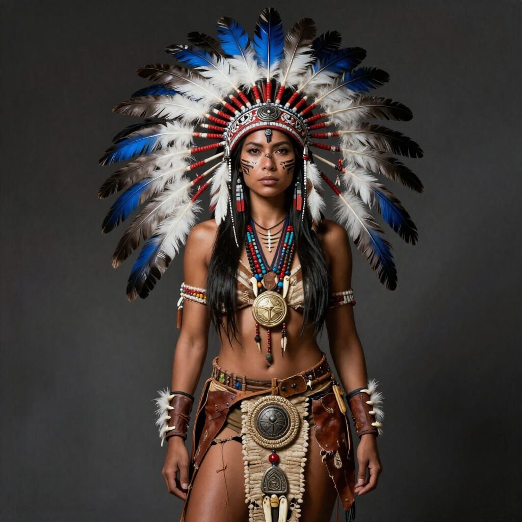 Cinematic Portrait of Indigenous Warrior Woman