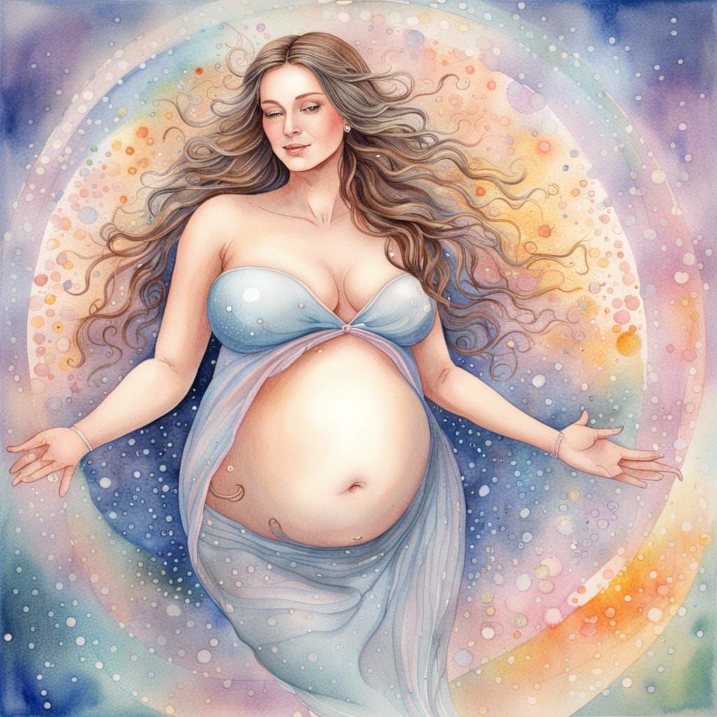 Watercolor of a Beautiful Pregnancy Goddess