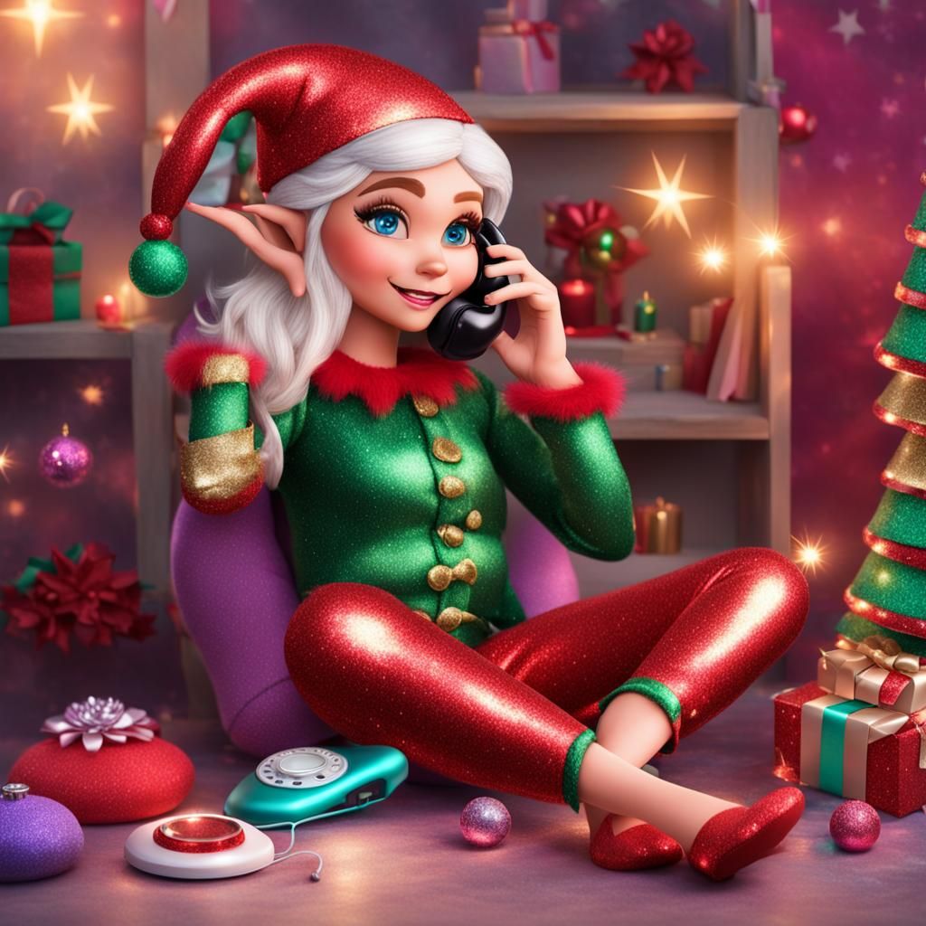 Curvy Elf Lounging in Glitter Pajamas