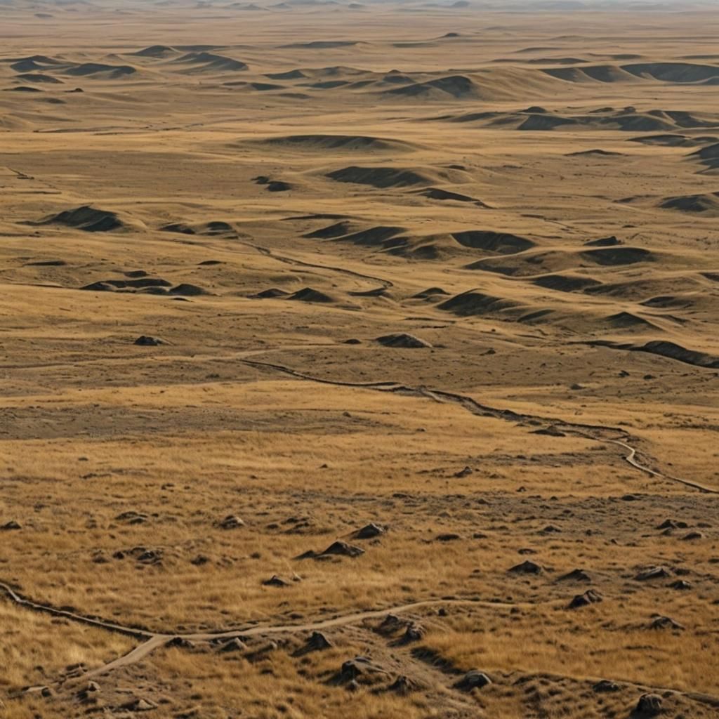 Expansive Steppe Landscape with Distant Mountains