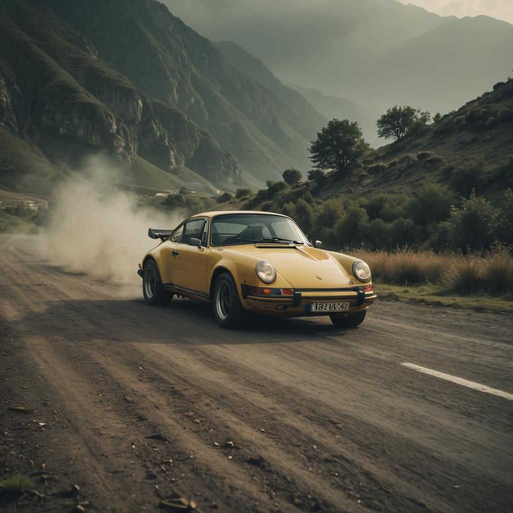 Dramatic Porsche in Cinematic Film Still