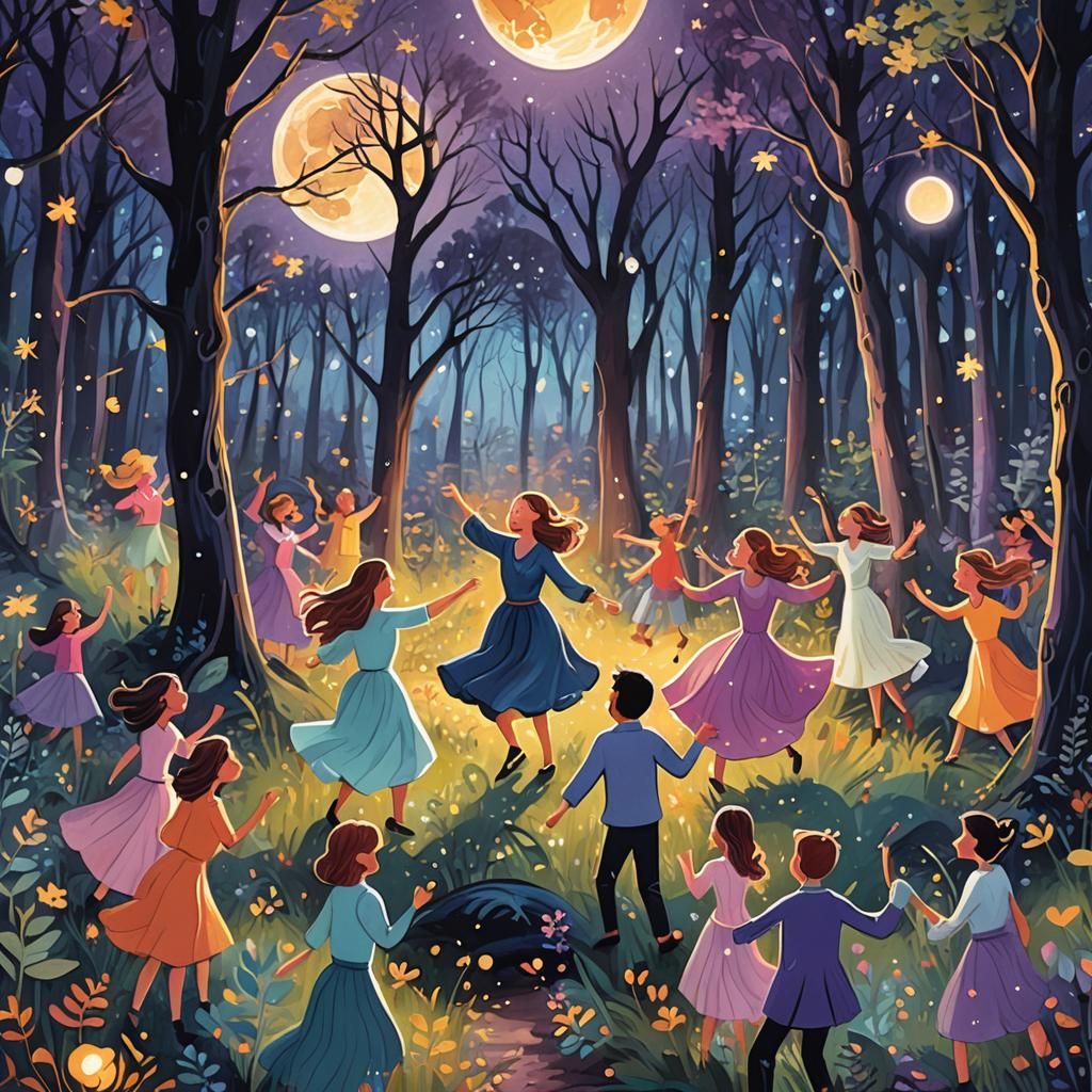 Magical Moonlit Dance in Whimsical Forest