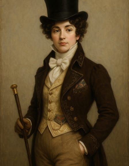 Regency Dandy Woman Portrait in Oil Painting Style