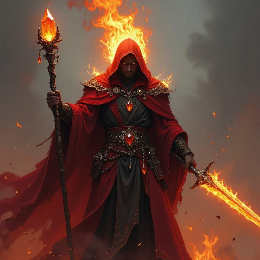 Epic Fire Wizard in Self-Immolation with Crystal Staff