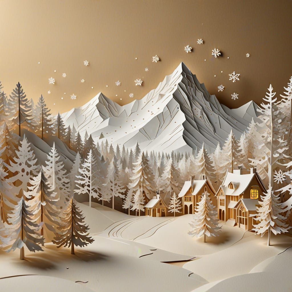 Whimsical Winter Wonderland in Intricate Papercraft Style
