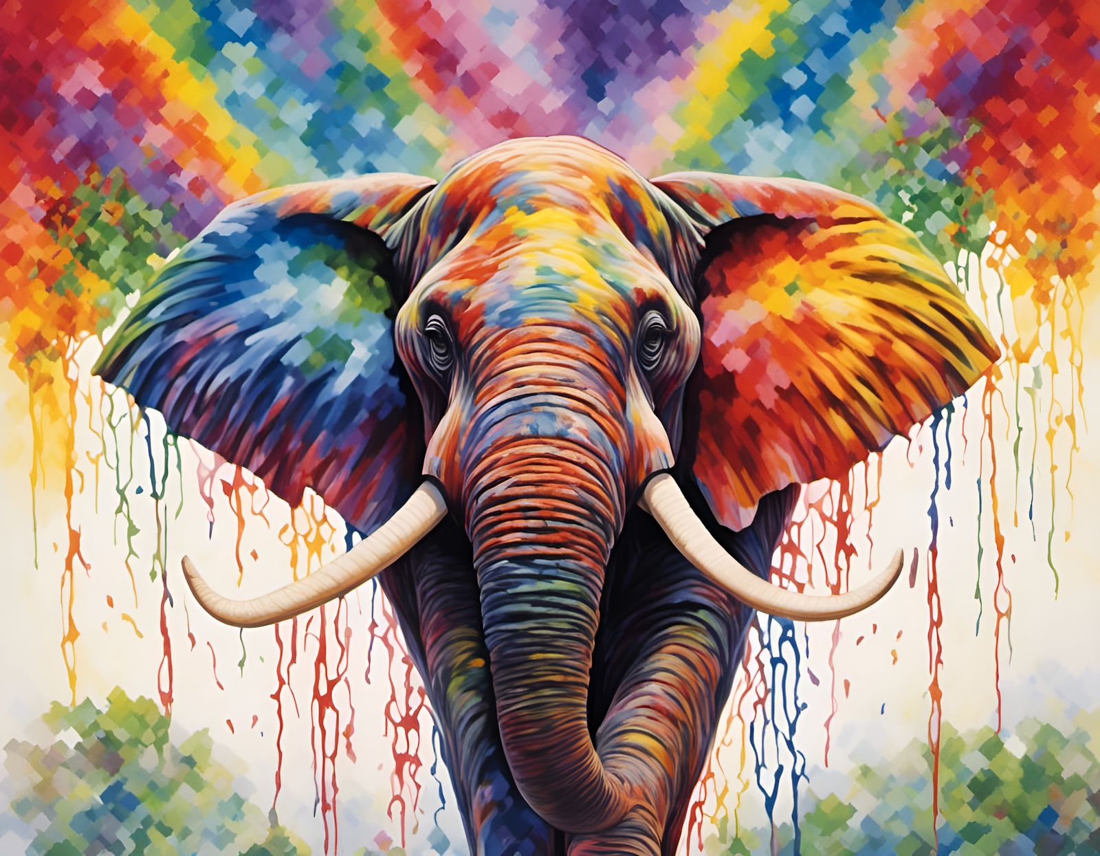 Rainbow Elephant in Vintage Style