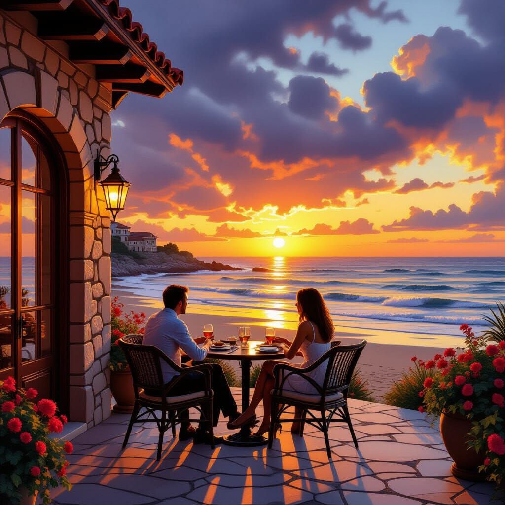 Romantic Sunset Dinner at Beachside Restaurant