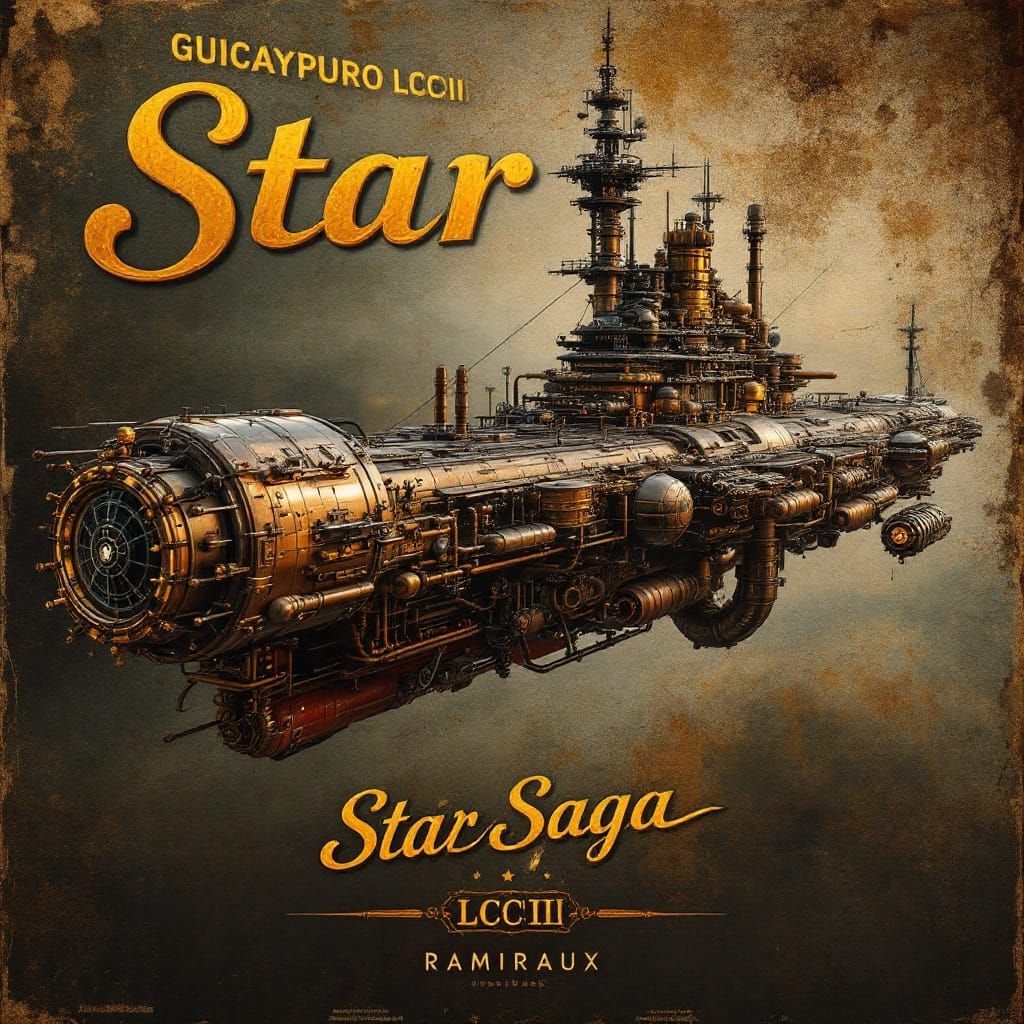 Majestic Steampunk Orbital Carrier in Distressed Background