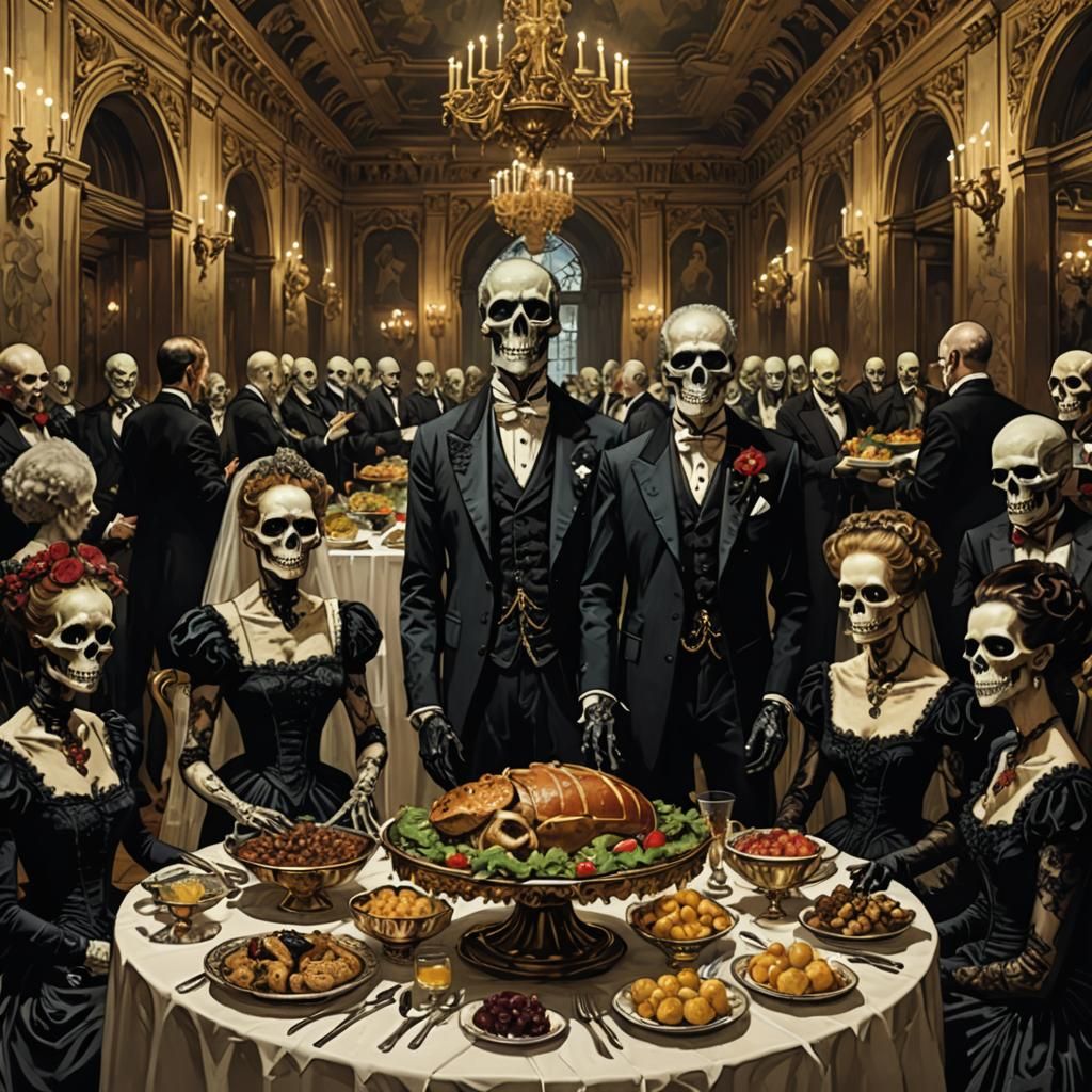 Elegant Undead Feast in Ornate Hall