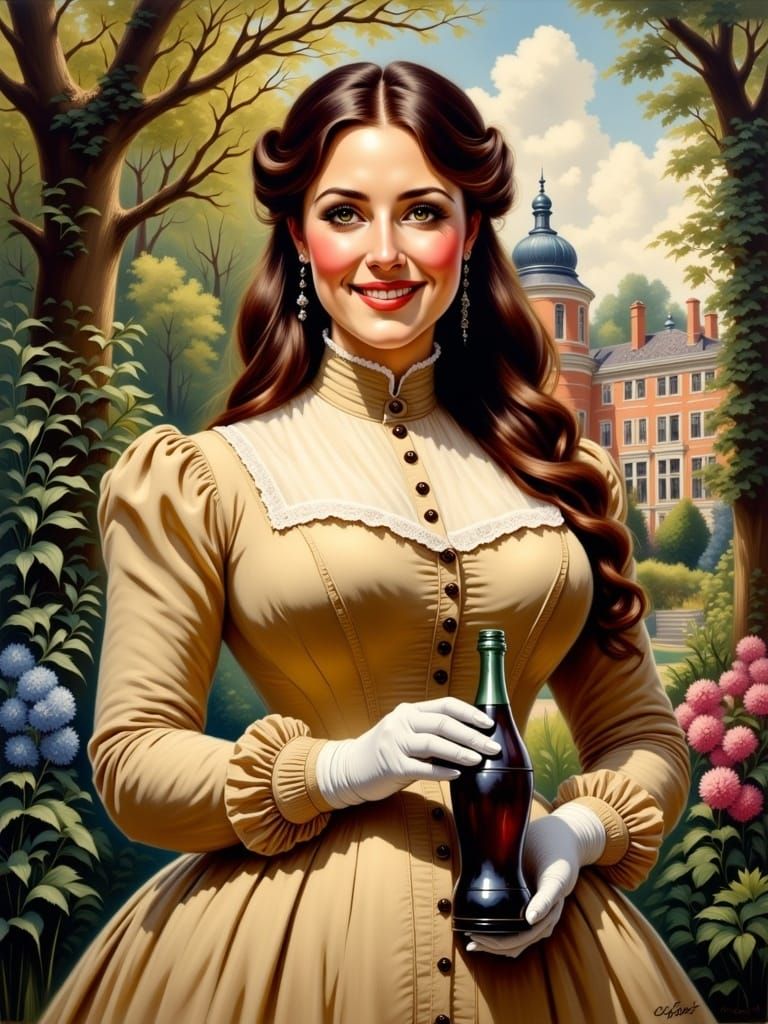 A Beautiful Pinup Woman in Victorian Attire in a Cozy Plante...