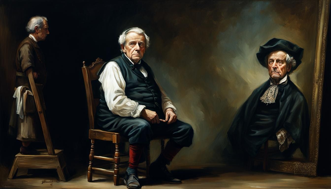 Elderly Man in Rags: Oil Painting in Rembrandt Style