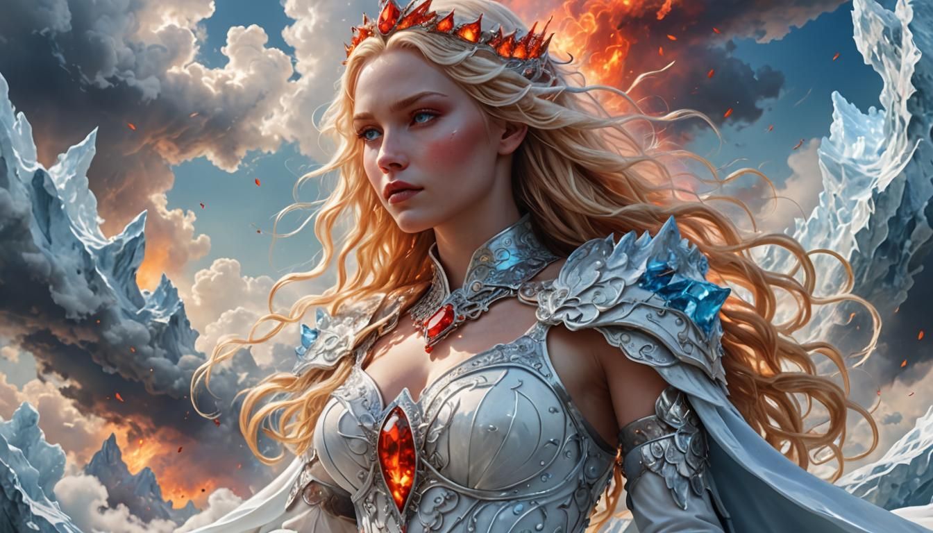 Goddess of Ice and Fire in Hyper-Realistic Digital Art