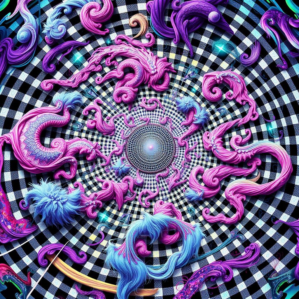 Vibrant Optical Illusion with Gingham Tessellations and Frac...