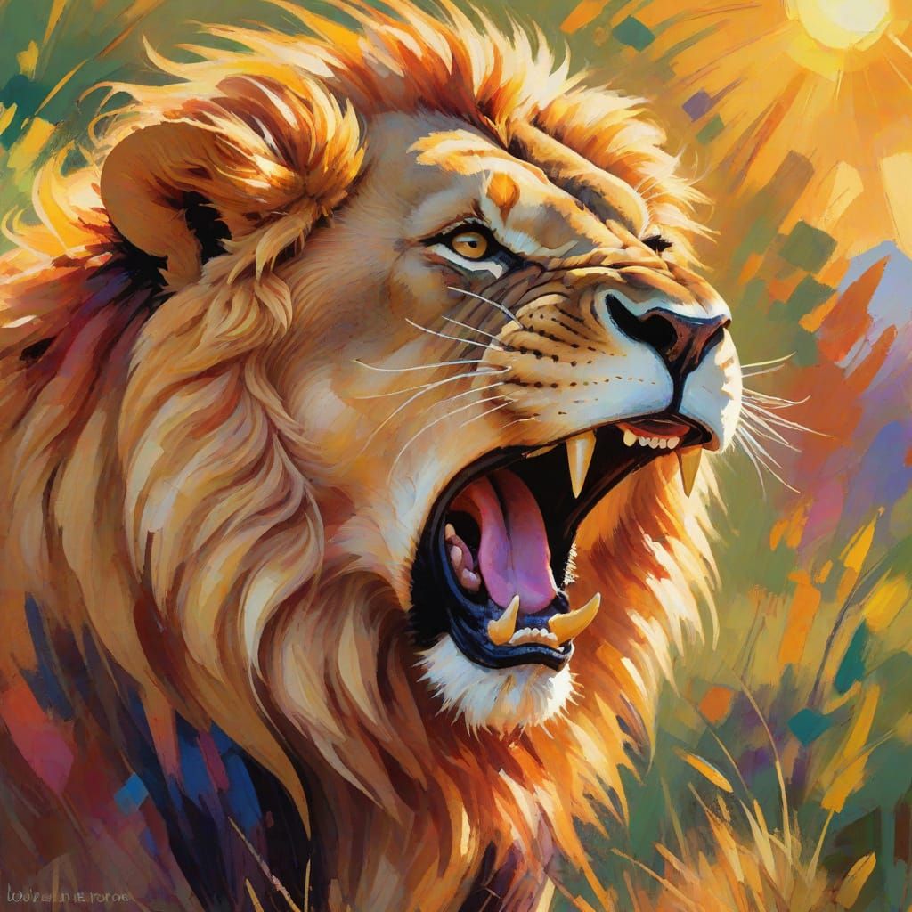 Fierce Lion Roars: Fauvism Portrait in Savannah