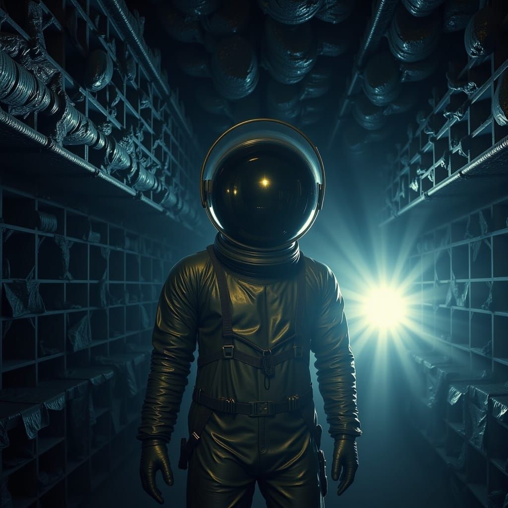 Astronaut in Cosmic Landscape with Nebula