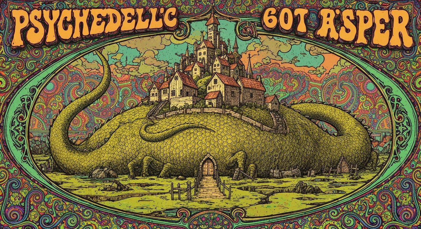 Psychedelic Celtic Dragon Swamp Settlement Poster