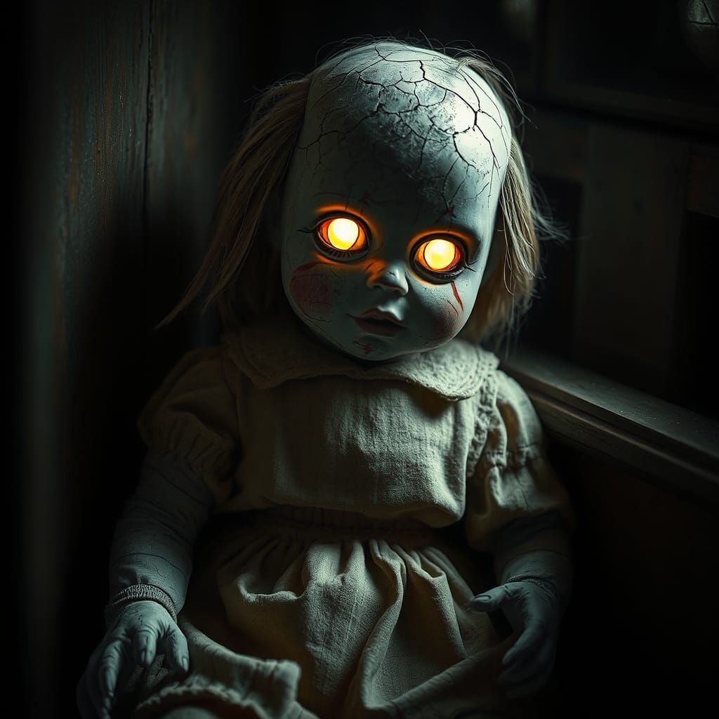 Sinister Old Doll with Glowing Eyes