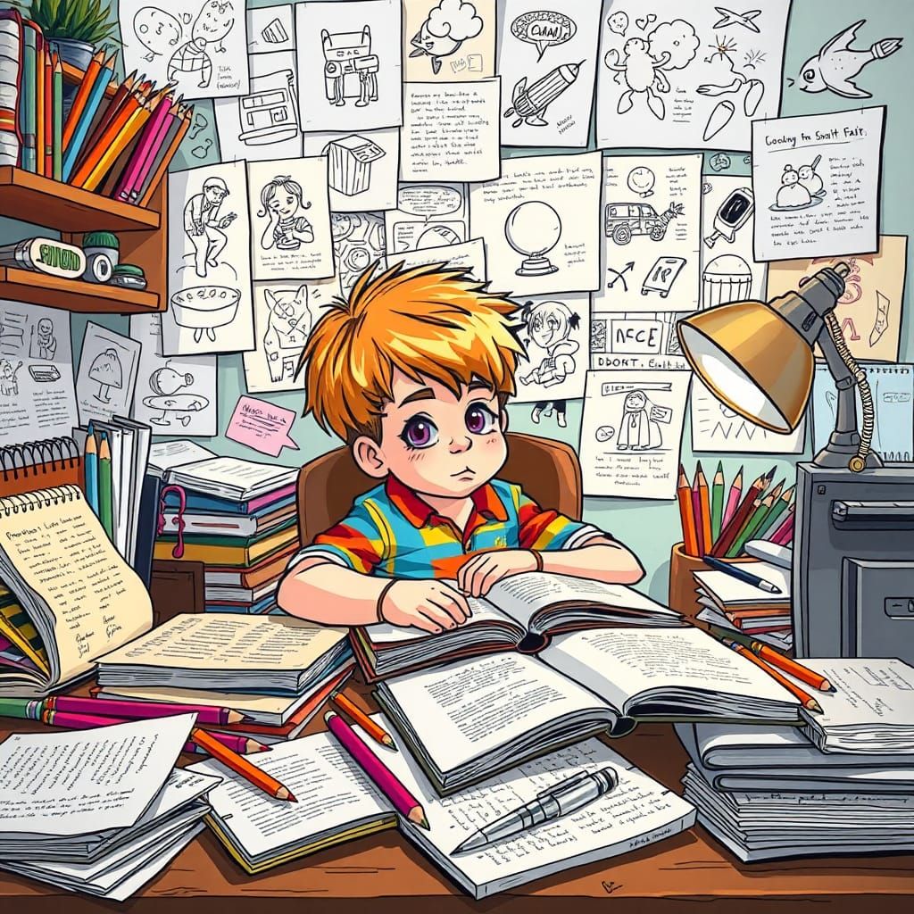 Child's Creative Study Space in Comic Book Style