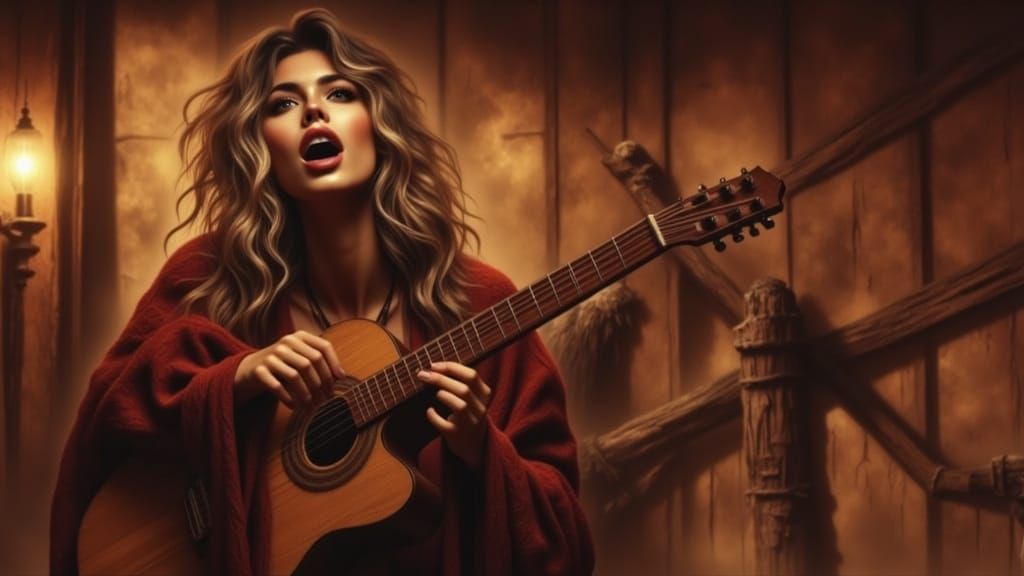 Woman Singing and Playing Guitar on Stage