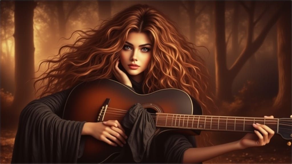 Passionate Woman Playing Guitar in Warm Light