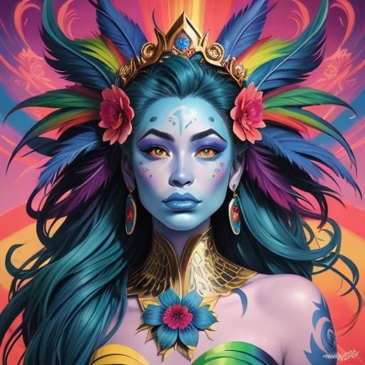 Rainbow Dragon Woman: Comic Book Art Portrait
