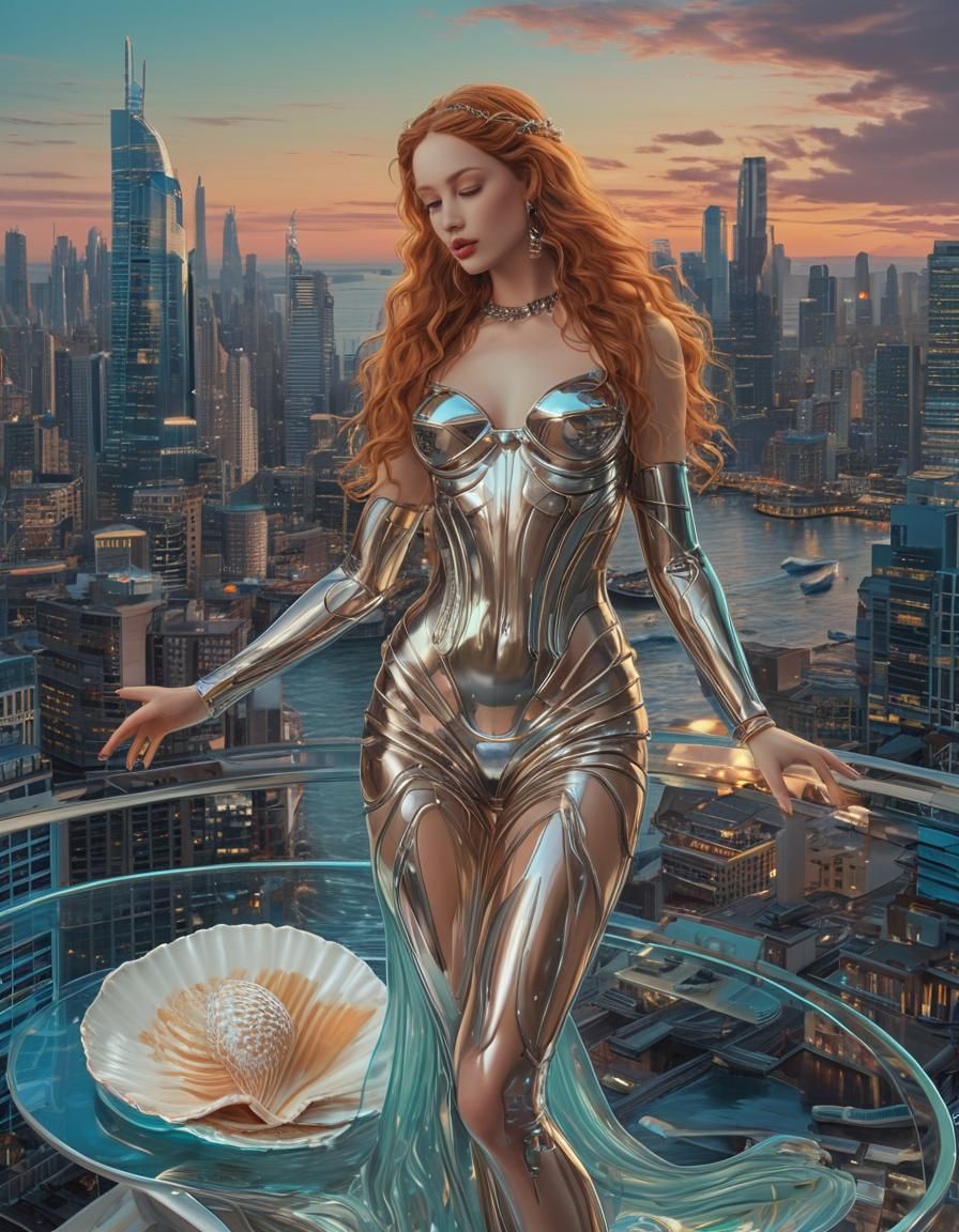 Reimagine Sandro Botticelli's 'The Birth of Venus' in a futu...